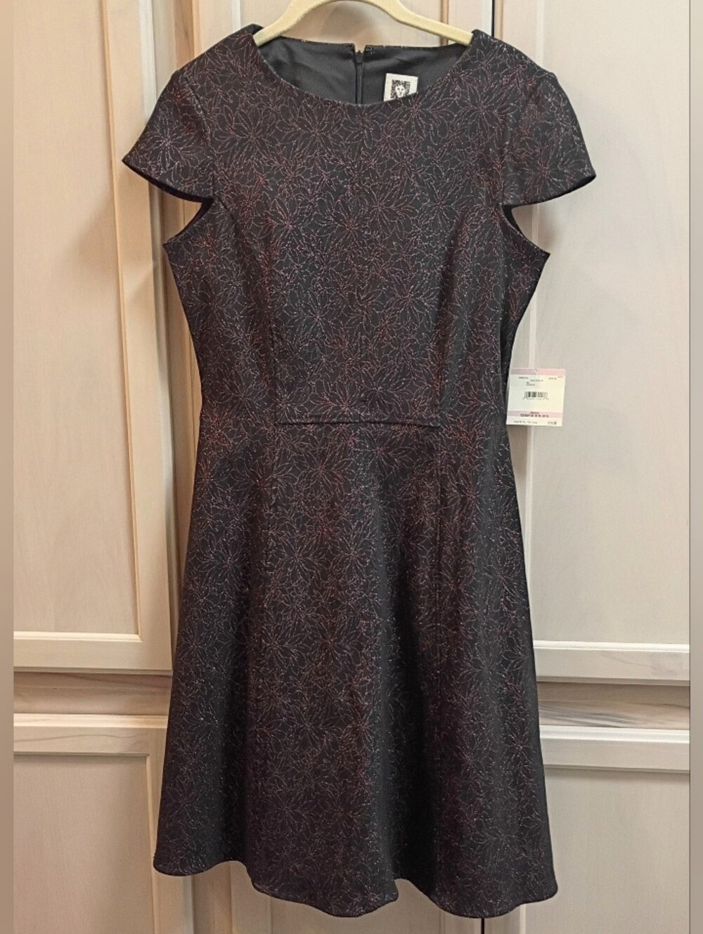 Anne Klein Black And Bronze Metallic Fit & Flare Dress - Size 6